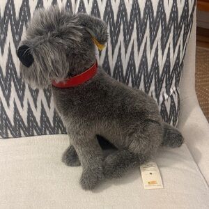Vintage Steiff Hexi Gray Plush Dog Toy with Red Collar 10” NWT
